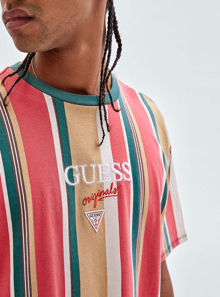 Guess orange 2025 striped t shirt