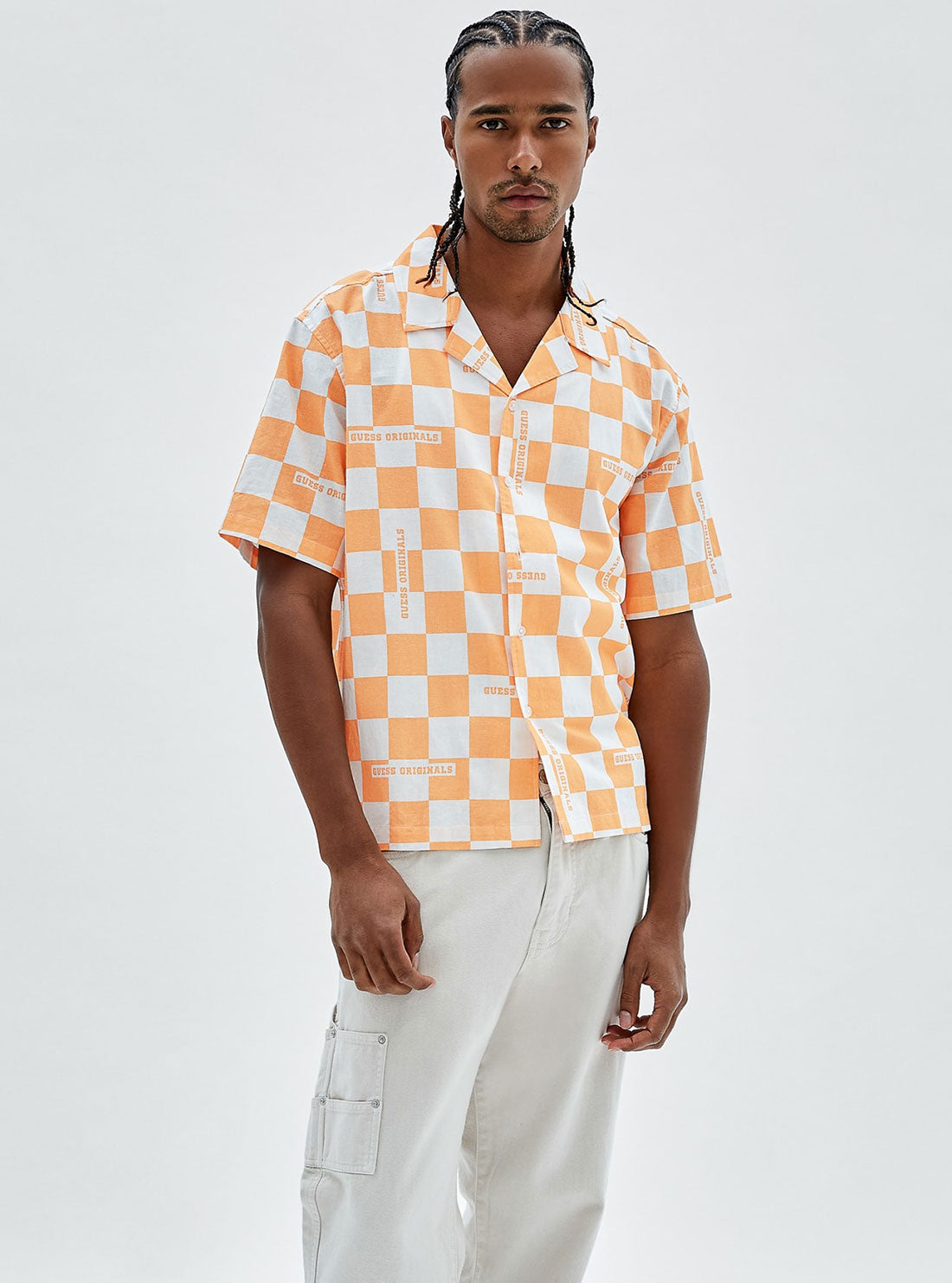 GUESS Men's Guess Originals Orange Checker Shirt M2YH00WEOZ0 Front View