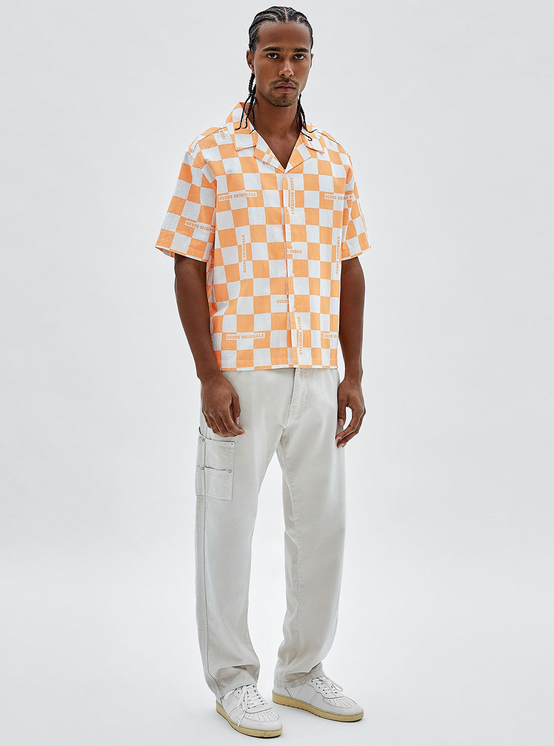 GUESS Men's Guess Originals Orange Checker Shirt M2YH00WEOZ0 Full View