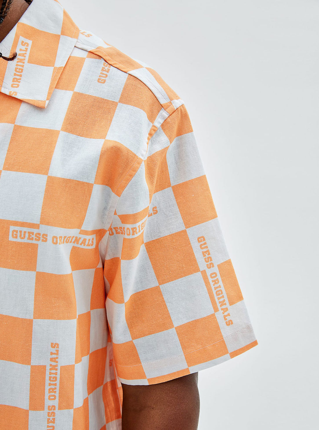GUESS Men's Guess Originals Orange Checker Shirt M2YH00WEOZ0 Sleeve View