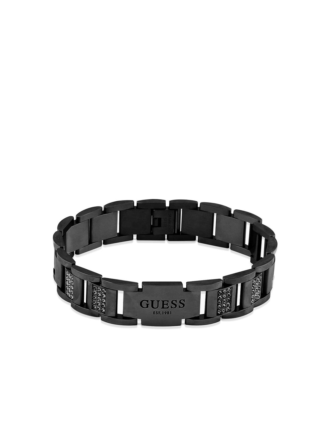 GUESS Men's Gunmetal Logo Chain Bracelet JUMB01341JWGMT-U Front View