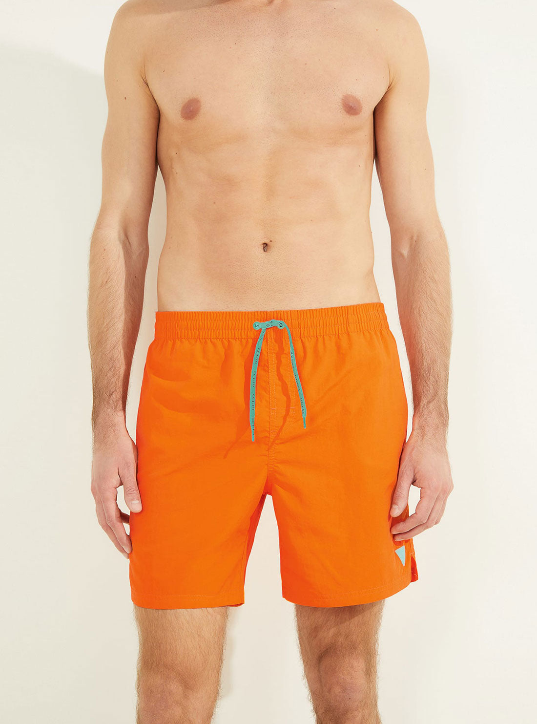 GUESS Men's Orange Nylon Woven Medium Swim Trunks F2GT26TEL27 Front View