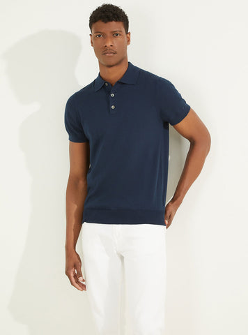 GUESS Men's Silk Blue Bryan Polo T-Shirt M2YR01Z3040 Front View