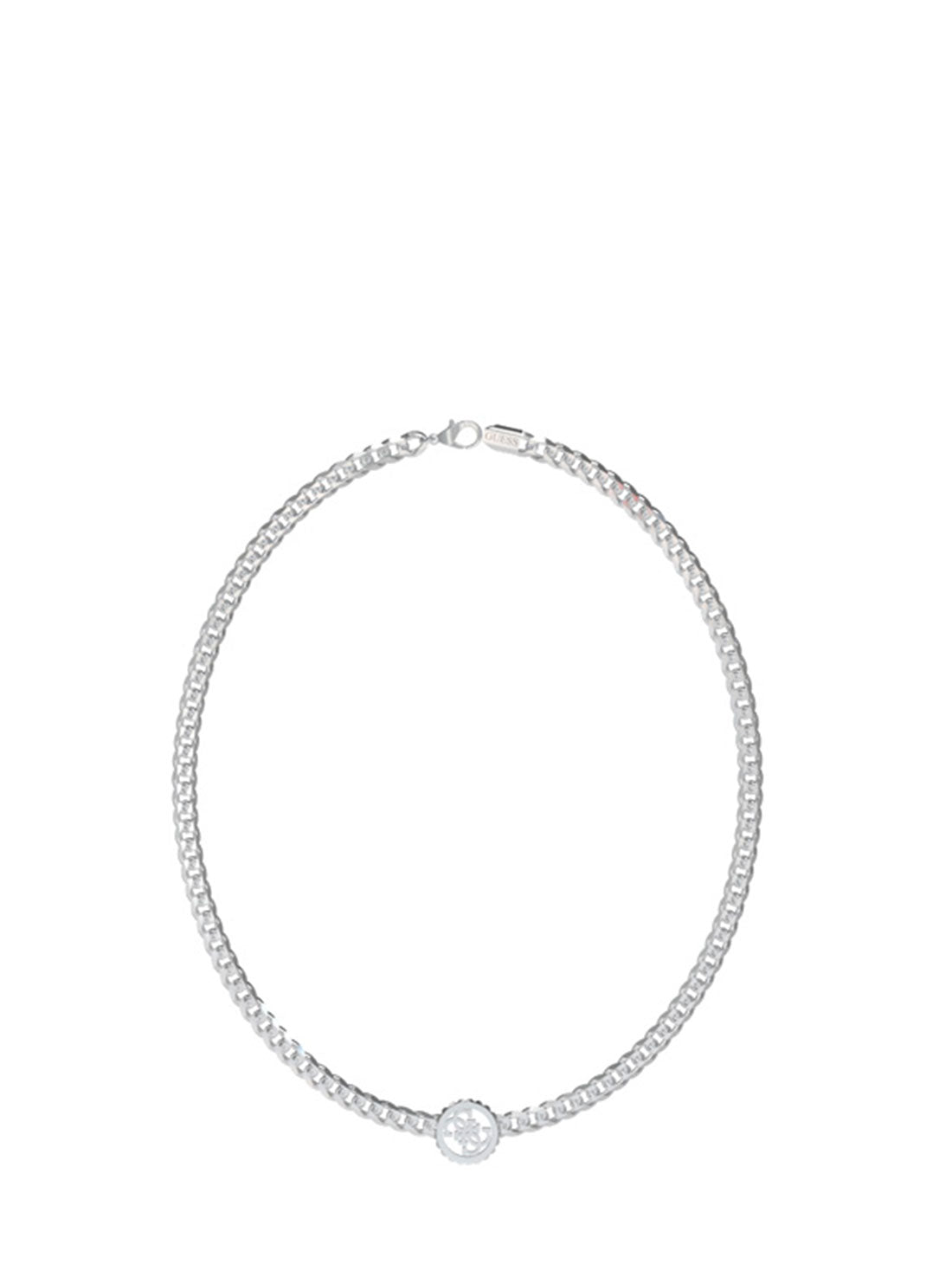 GUESS Men's Silver Quattro G Coin Necklace JUMN02100JWSTT-U Front View