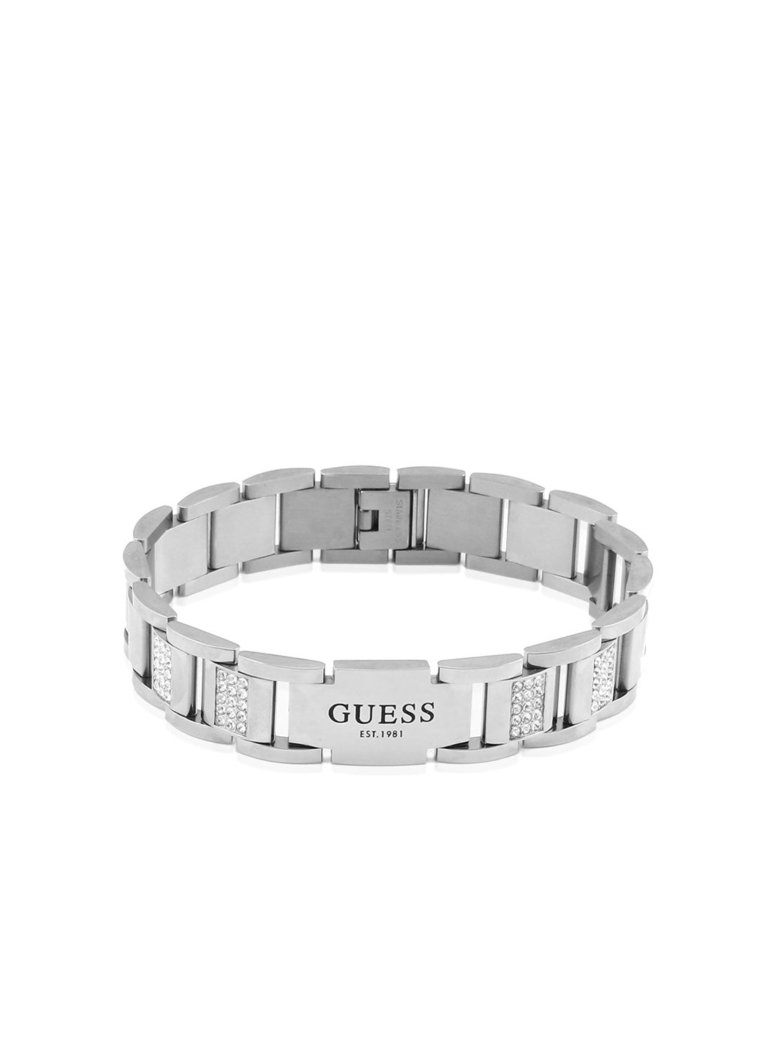 GUESS Men's Steel Logo Chain Bracelet JUMB01341JWSTT-U Front View