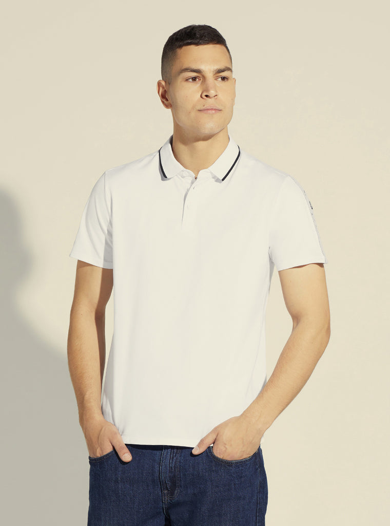 White Paul Pique Tape Polo T-Shirt - GUESS