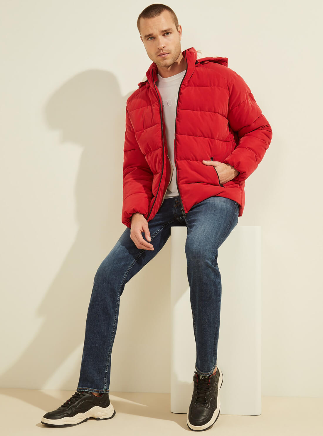 Guess men's clearance red puffer jacket