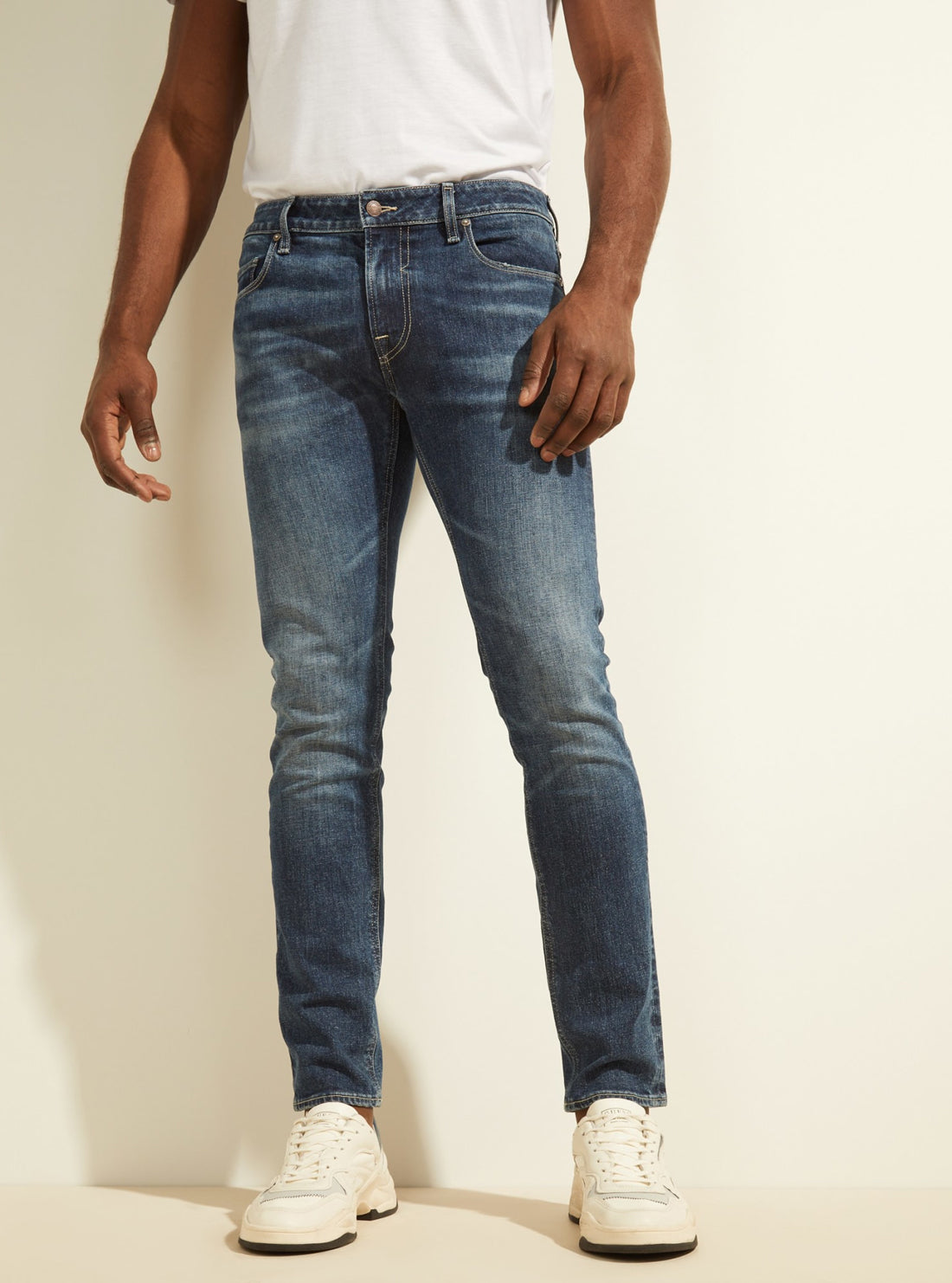GUESS Mens Eco Mid-Rise Skinny Chris Denim Jeans In Samurai Wash M2RA27D4EX5 Front View