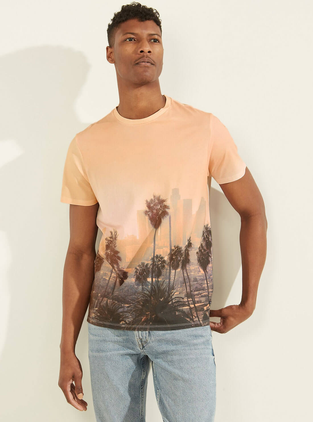GUESS Mens Eco Orange DTLA Sunset T-Shirt M2GI34K9RM1 Front View
