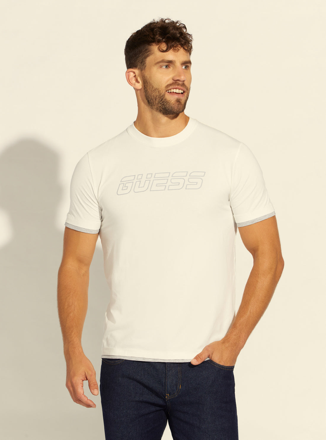 GUESS Mens  Eco White Nickolas Active Logo T-Shirt Z2RI01J1311 Front View