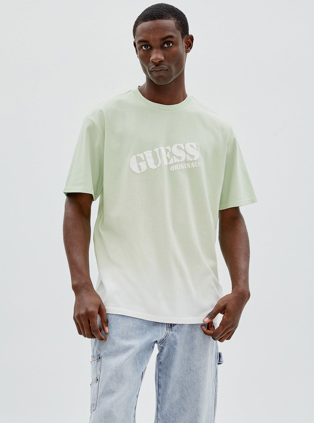 GUESS Mens GUESS Originals Soft Jade Green Lewis Logo T-Shirt M2GP02K9Y40 Front View