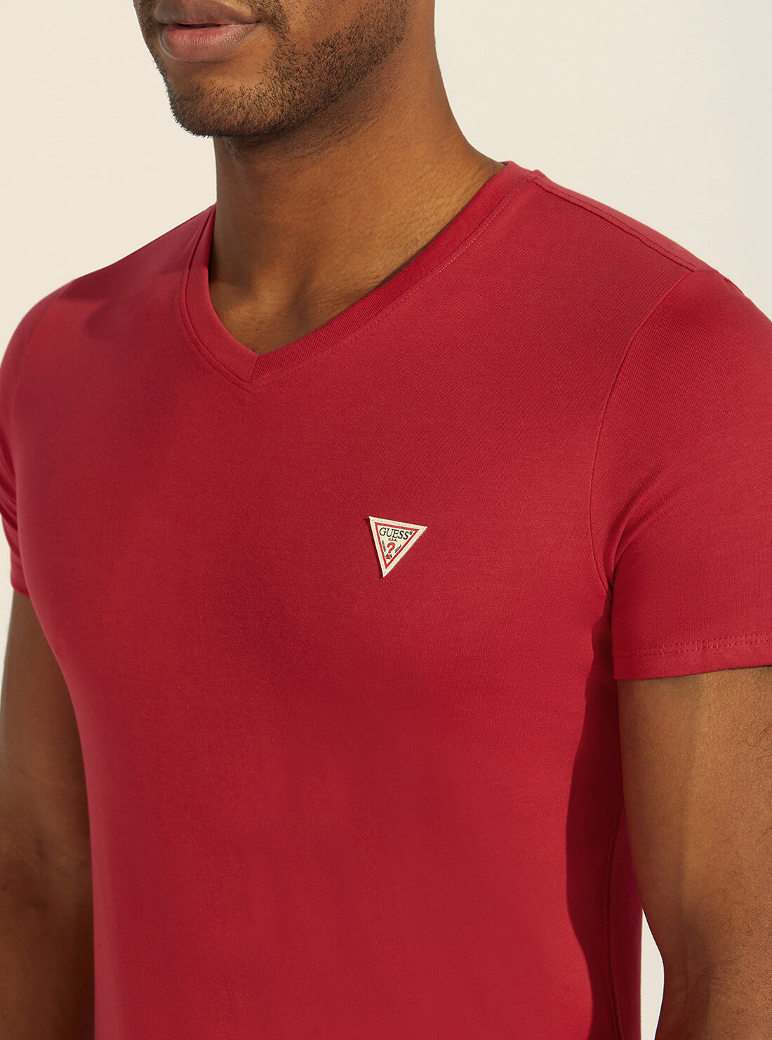 GUESS Mens Eco Red V-Neck Basic T-Shirt M1RI37I3Z11 Detail View