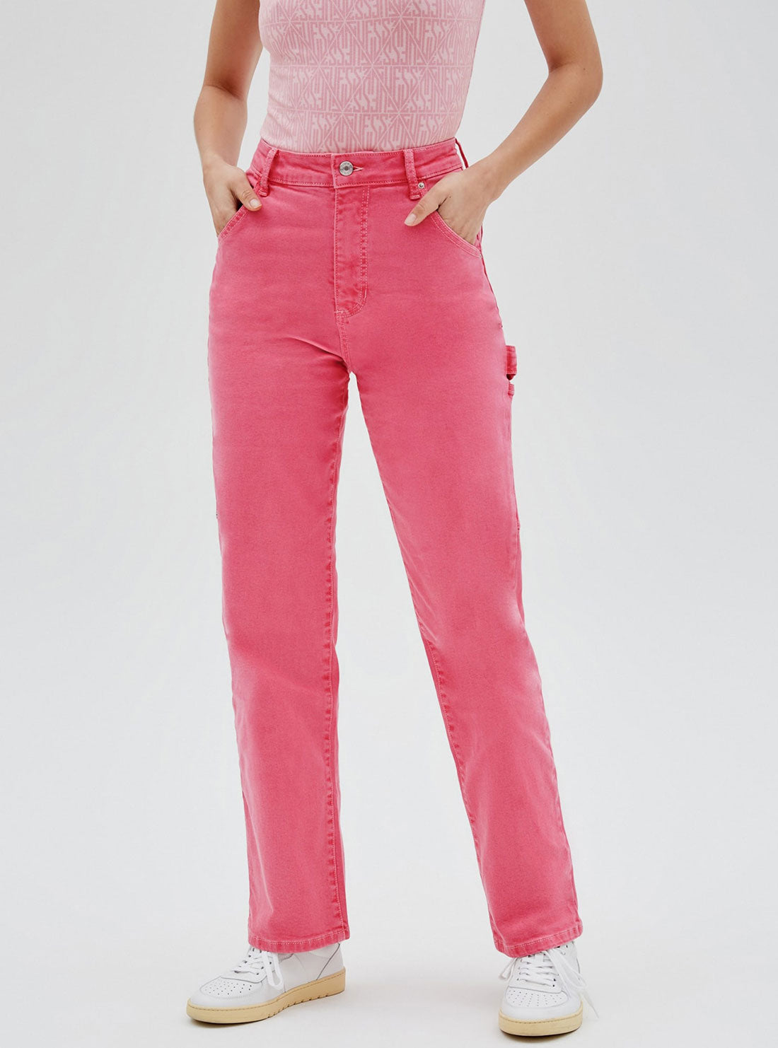 GUESS Womens Guess Originals Pink Rodeo Carpenter Pants W2GG10D4JQ2 Front View