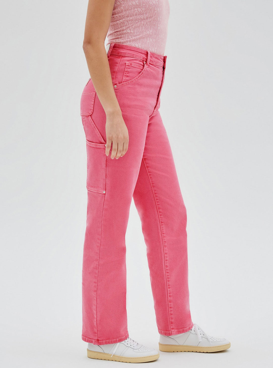 GUESS Womens Guess Originals Pink Rodeo Carpenter Pants W2GG10D4JQ2 Side View