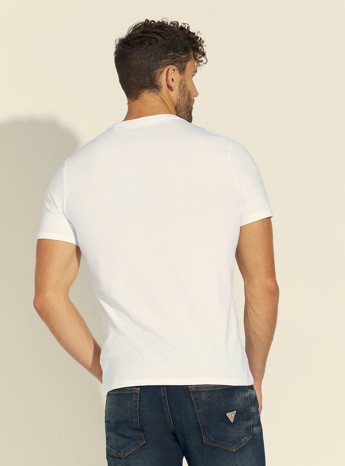 GUESS Pure White Dripping Logo Mens Tee Back Model View