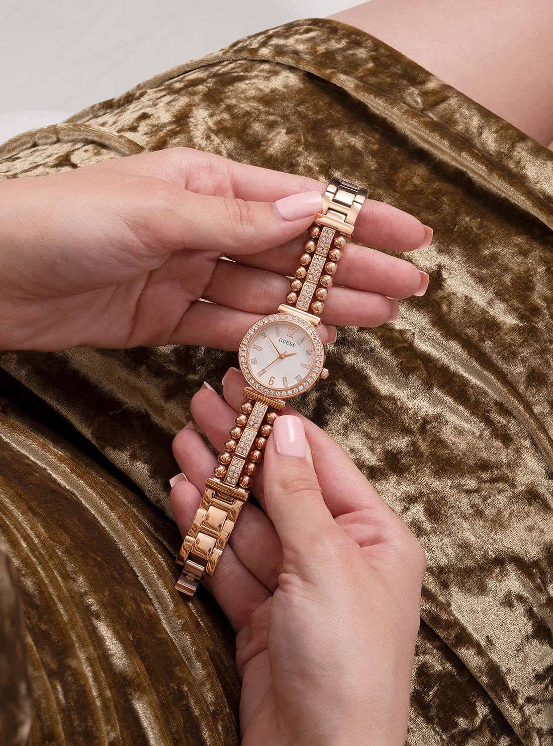 Rose Gold Beaded Glitz Gala Watch - GUESS