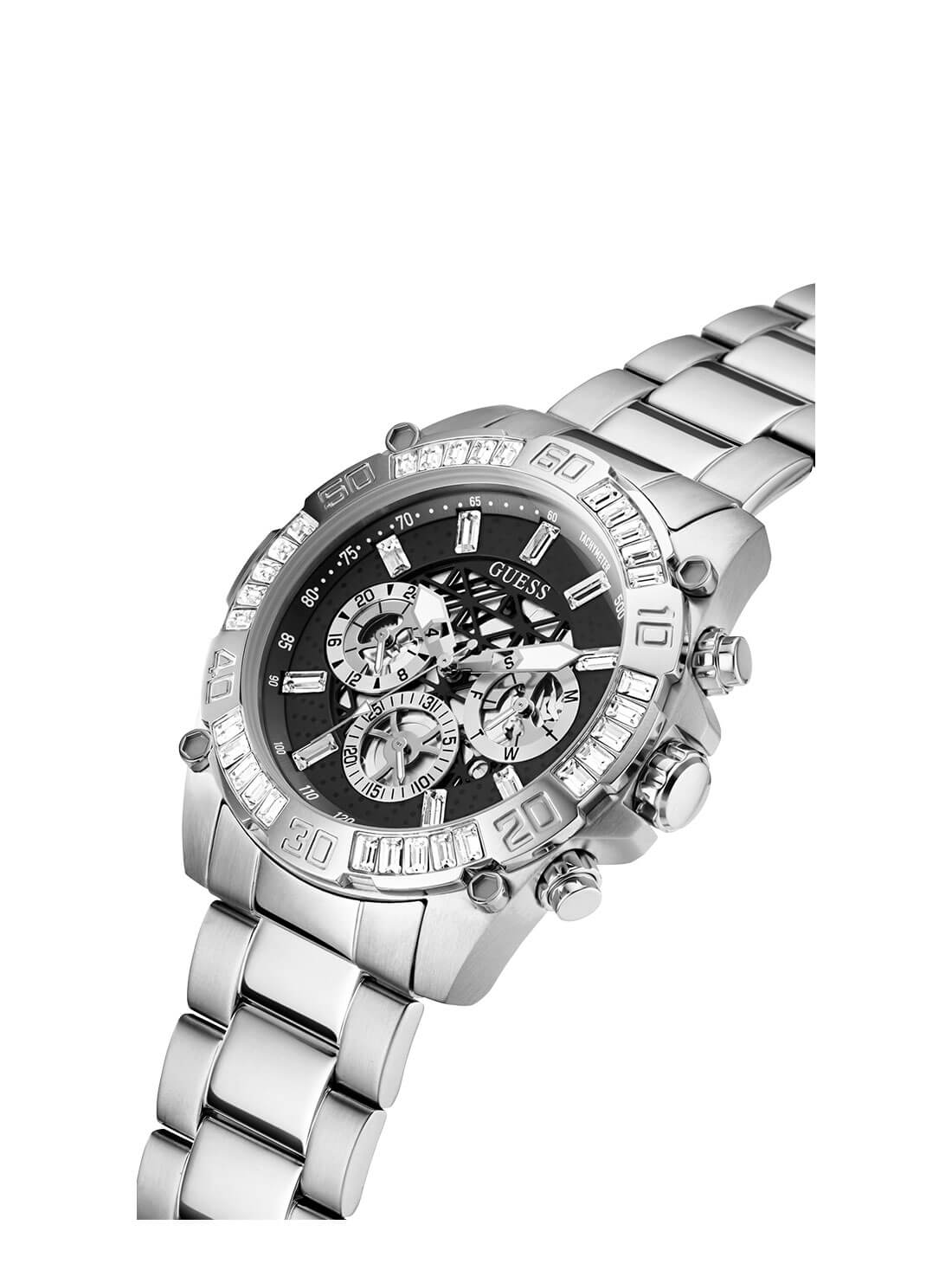    GUESS Mens Silver Trophy Watch GW0390G1 Side Angle View