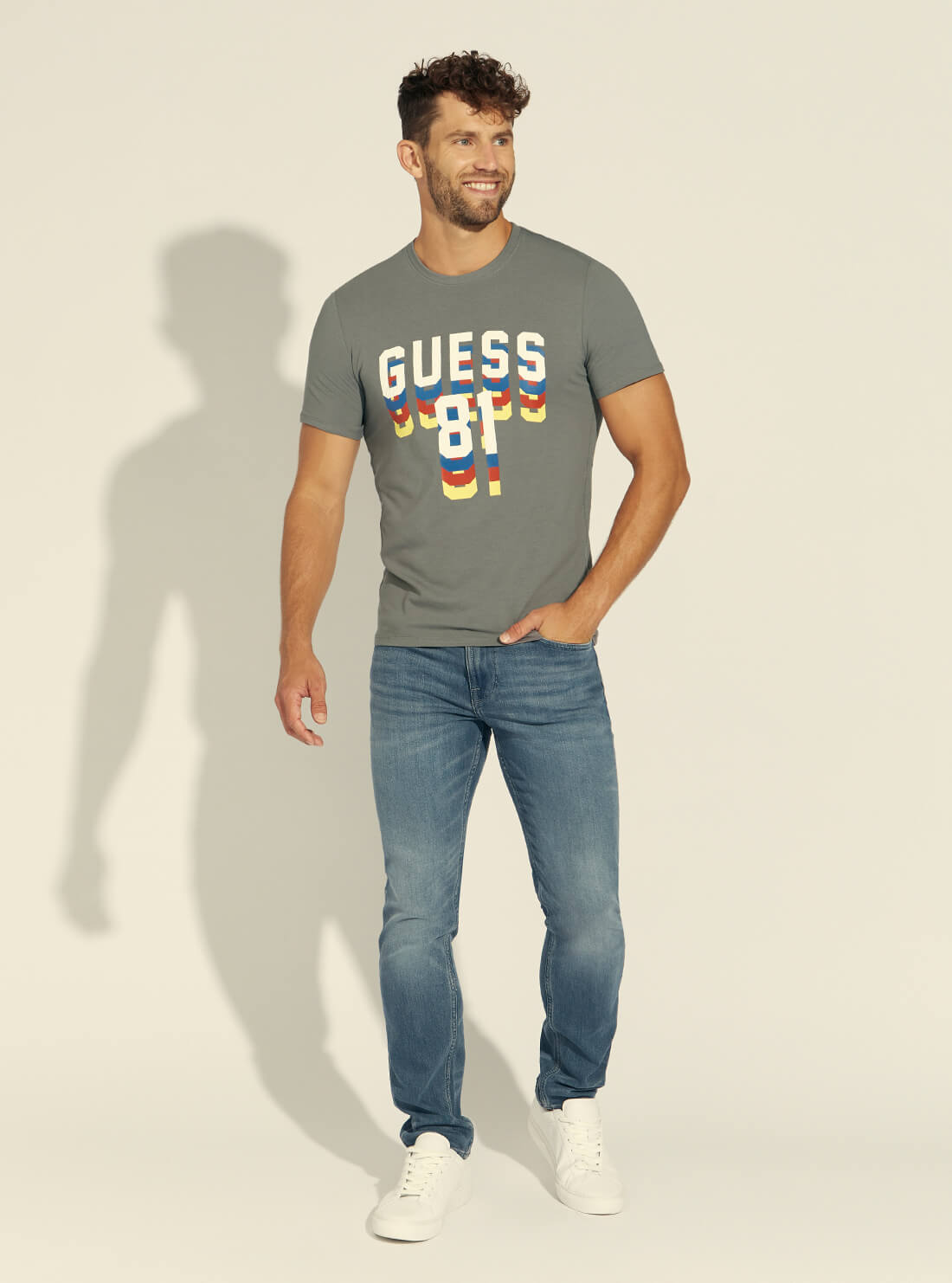 GUESS Mens Steel Grey Dripping Logo T-Shirt M1BI37J1311 Full View