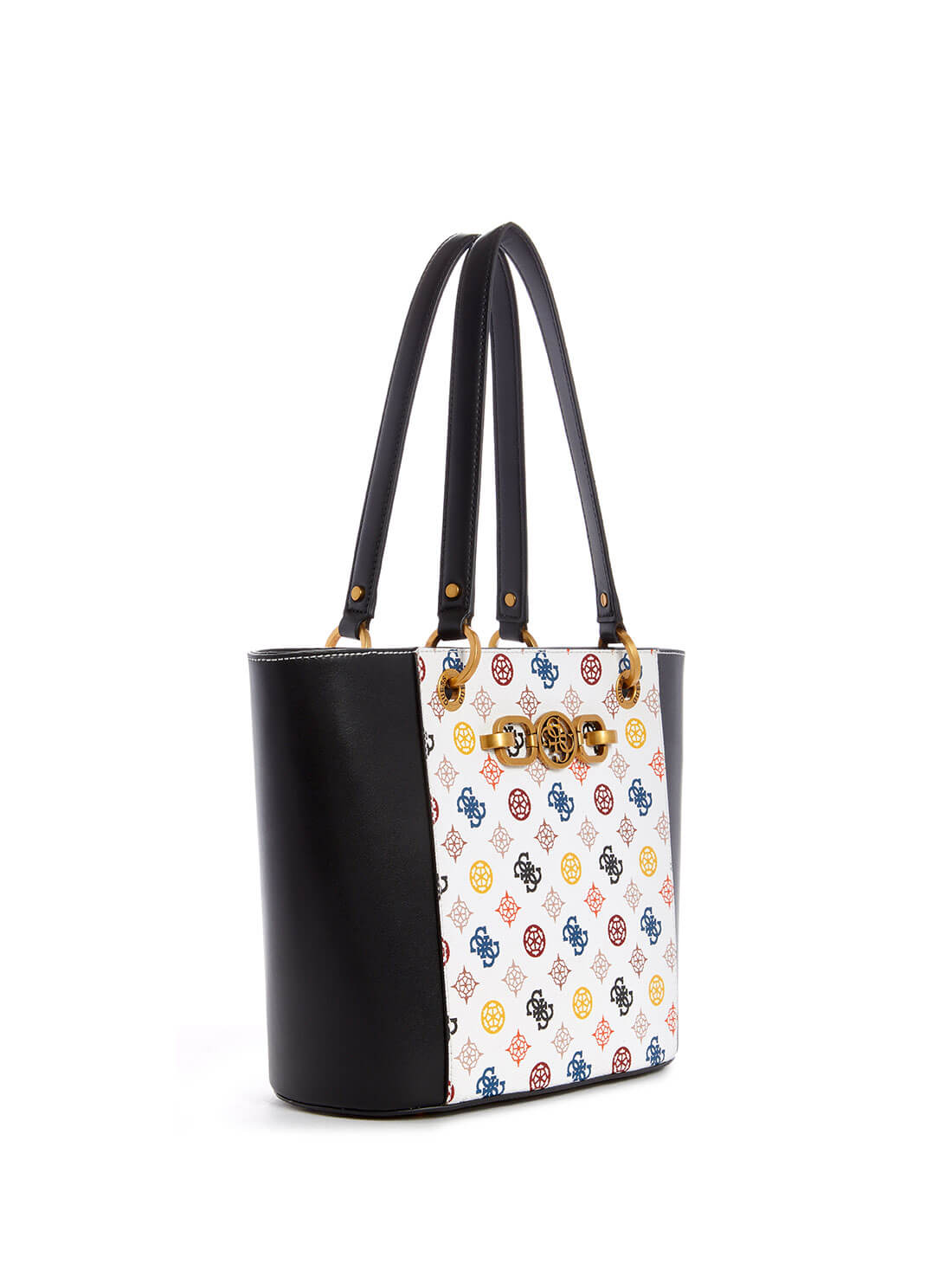 GUESS Womens White Multi Noelle Small Elite Tote Bag PW787922 Front Side View