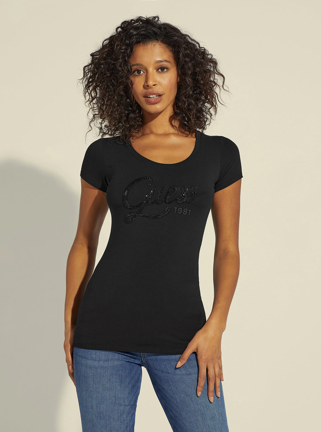 GUESS Women's Black Bryanna Logo T-Shirt W2YI28J1300 Front View