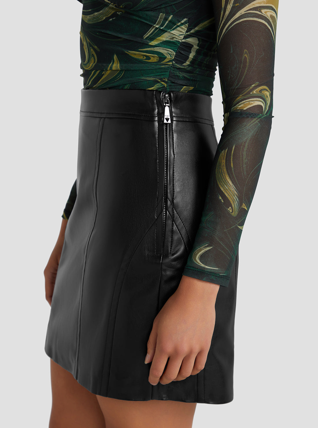 GUESS Women's Black Faux Leather Celia Mini Skirt W3RD13WF8Q0 Detail View