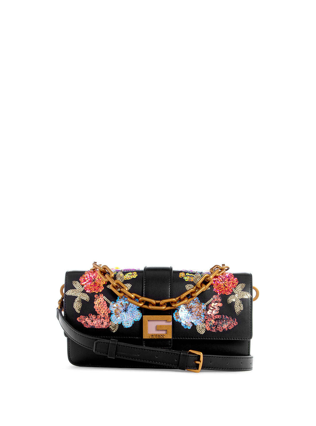 GUESS Women's Black Floral Morada Crossbody Bag FB868221 Front View