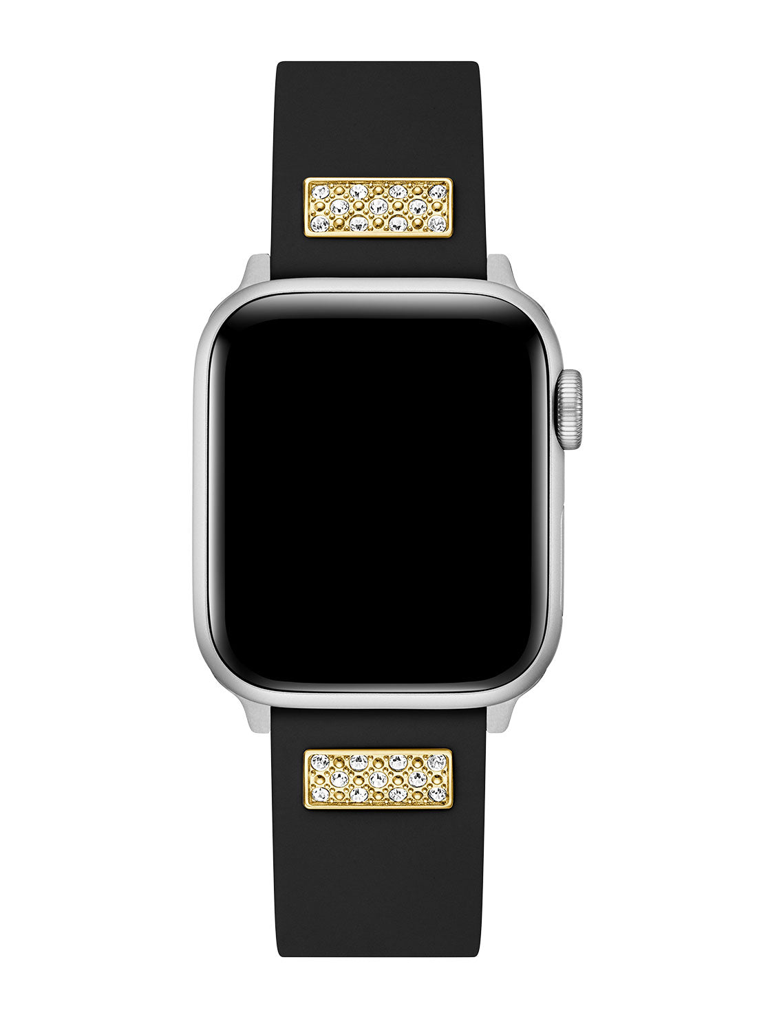GUESS Women's Black Frontier Silicone Crystal Apple Watch Strap CS2005S2 Front View