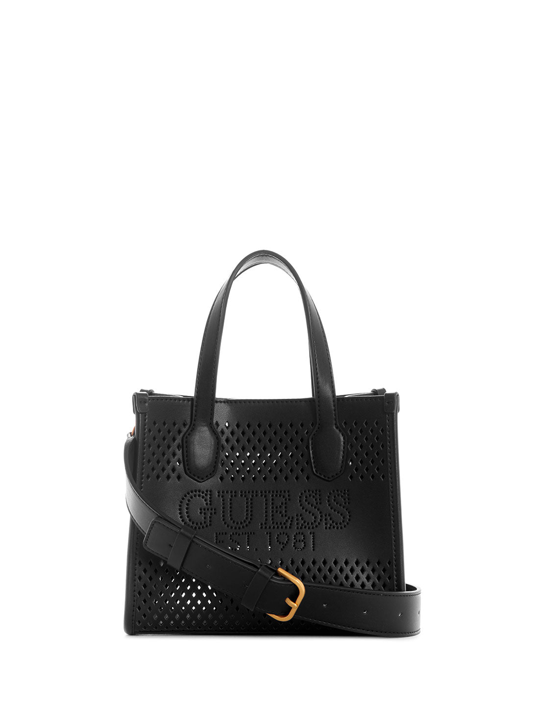 Black Katey Perf Mini Tote Shopper Bag | Afterpay Available | GUESS