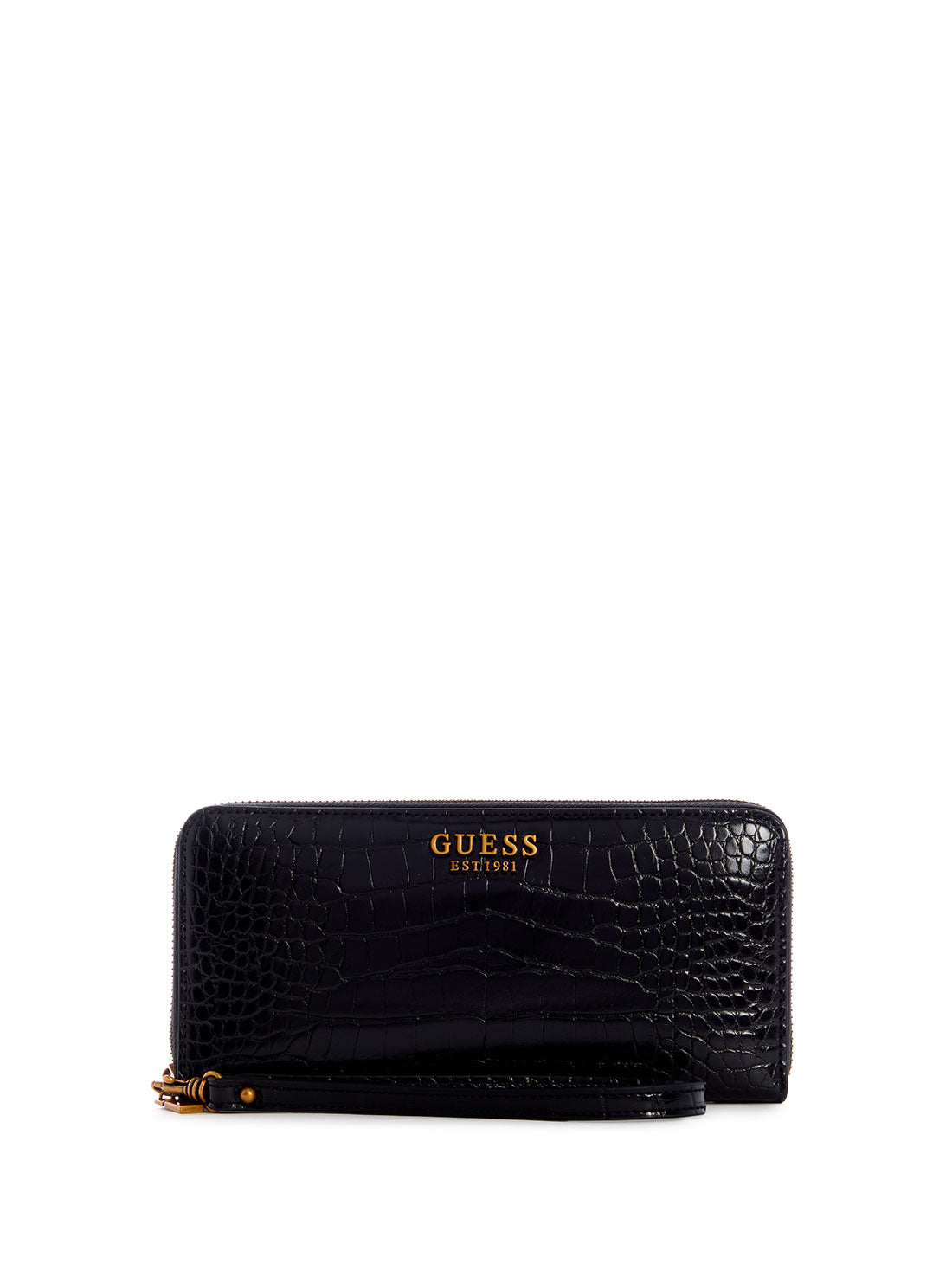 GUESS Women's Black Laurel Croco Large Wallet CB850046 Front View