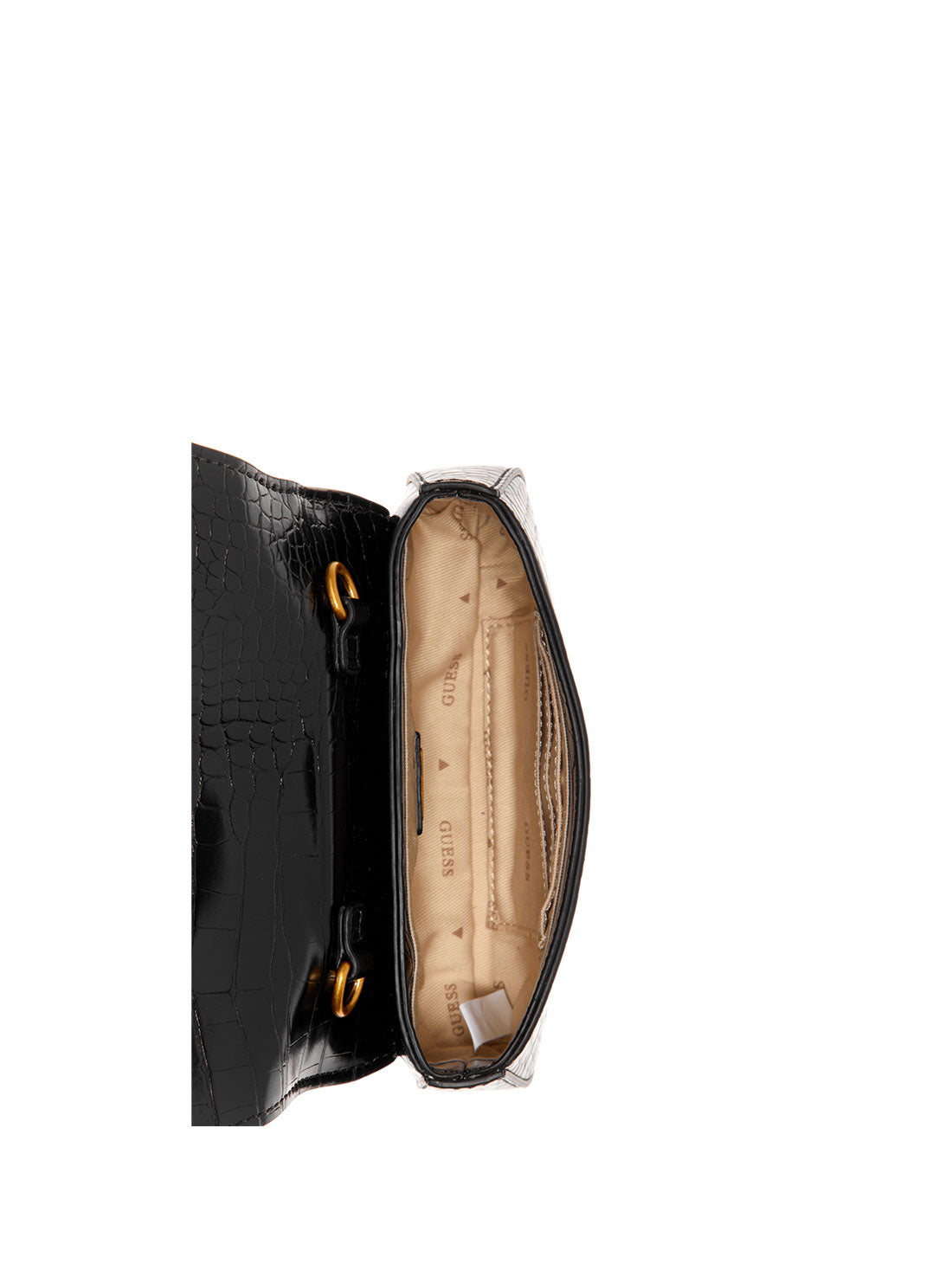 GUESS Women's Black Nell Croco Micro Mini Crossbody Bag CB873677 Inside View
