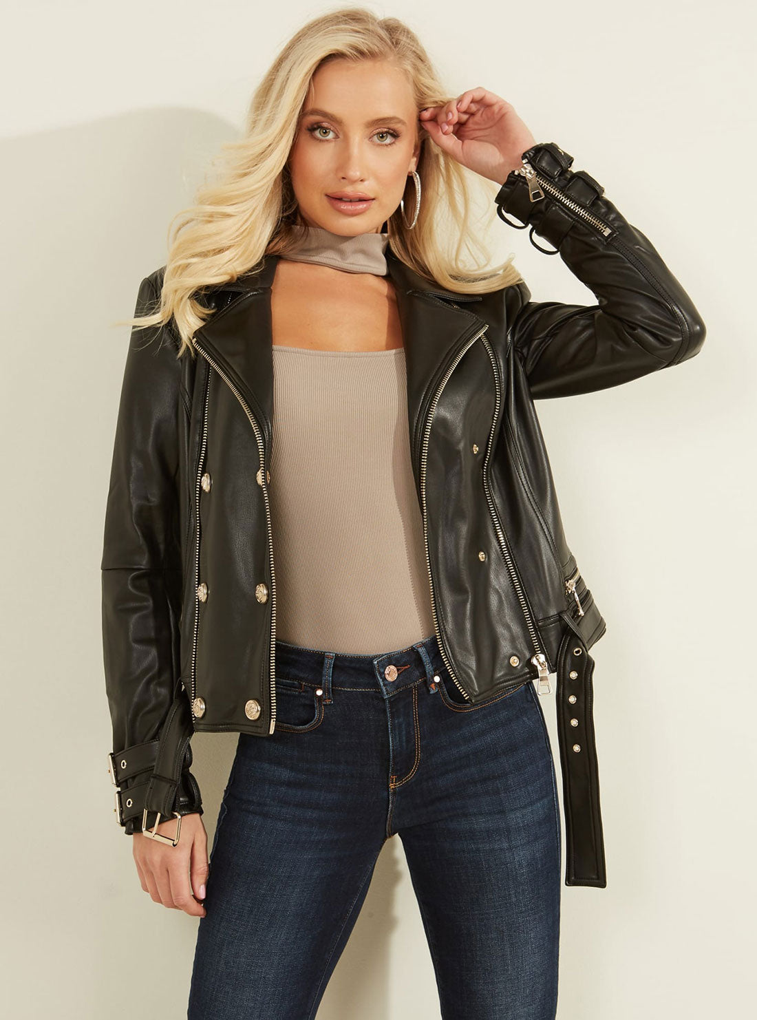 Guess leather cheap moto jacket women's