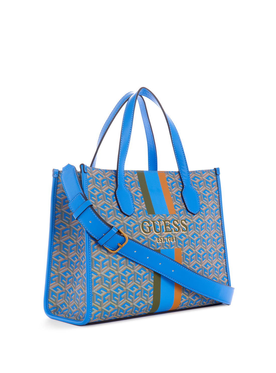 GUESS Women's Blue Logo Silvana Small Tote Bag SC866522 Front Side View