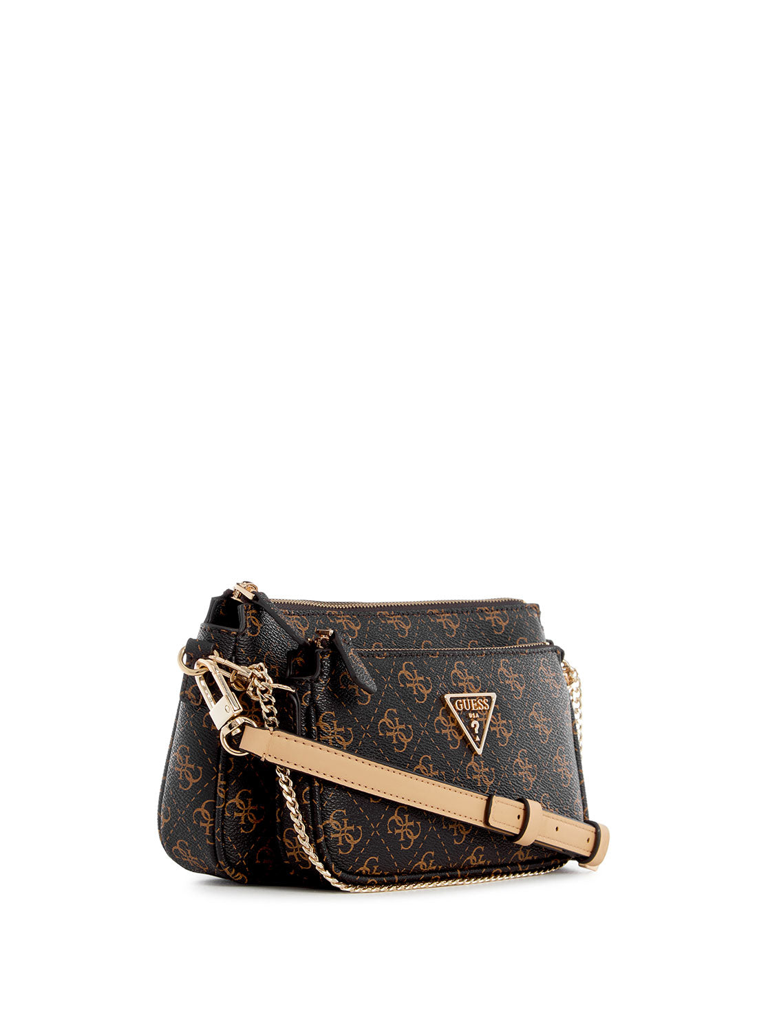 GUESS Women's Brown Logo Noelle Crossbody Pouch Bag QB787971 Angle View