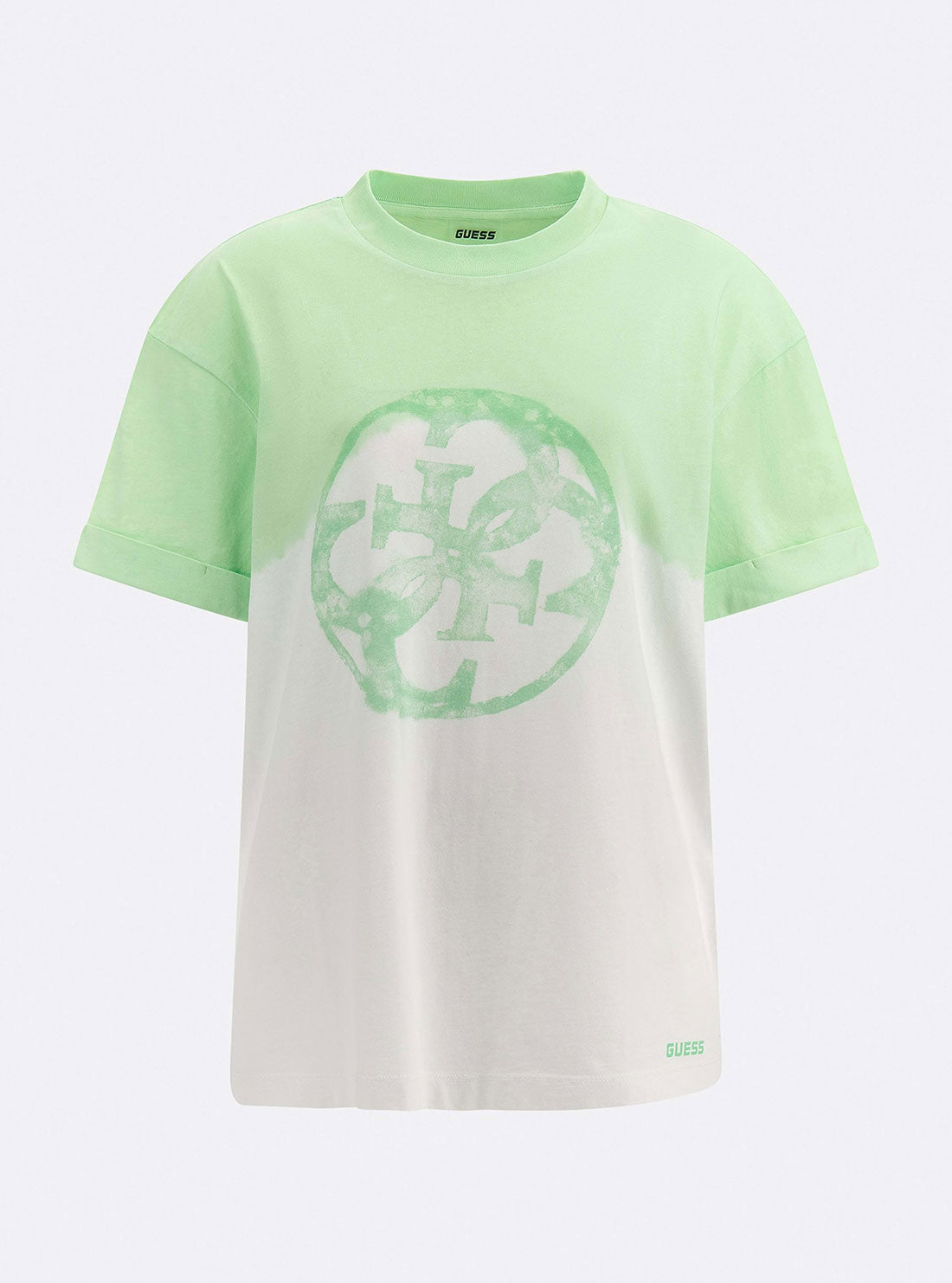 GUESS Women's Crystal Green Anise Active T-Shirt V2YI01I3Z00 Ghost Front View