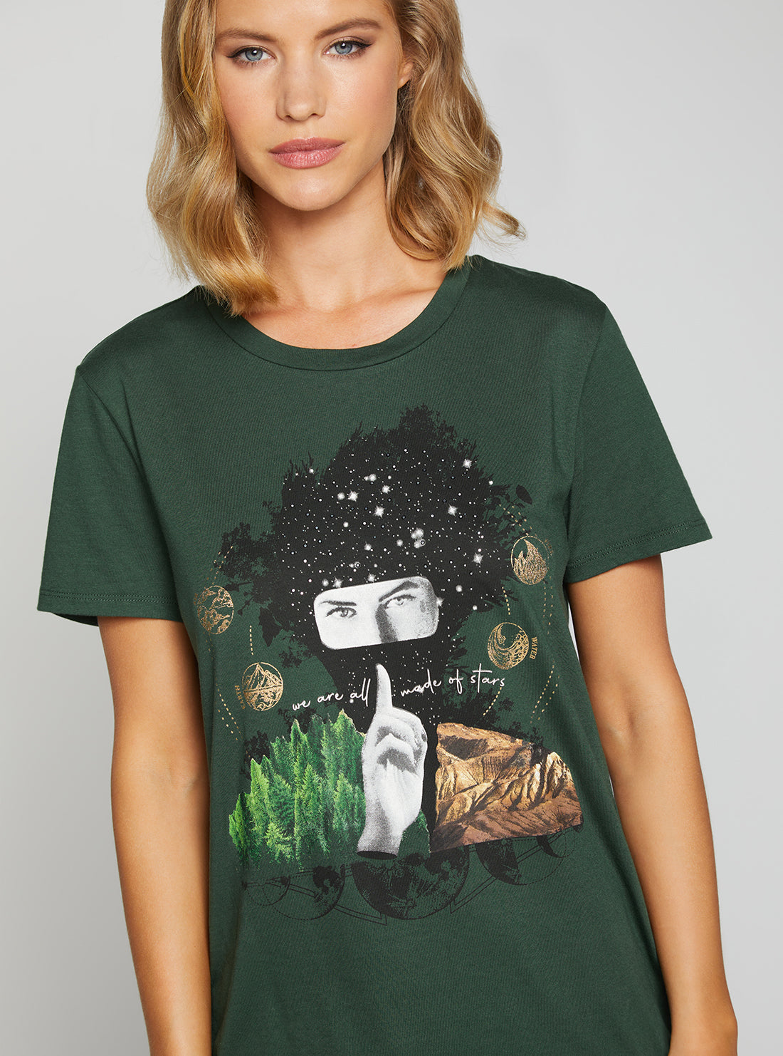 GUESS Women's Eco Green Made Of Stars T-Shirt W2BI31K9SN1 Detail View