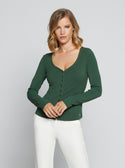 GUESS Women's Eco Green Raylynn Rib Henley Top W2BP61K86Z2 Front View