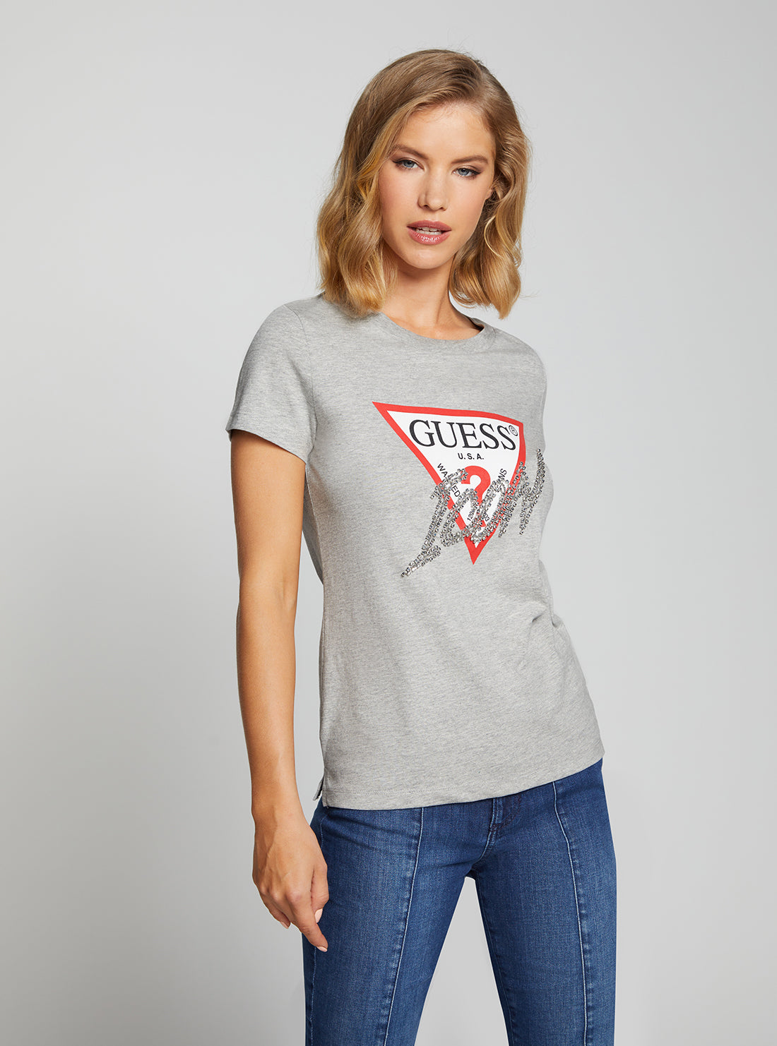 GUESS Women's Eco Grey Icon Logo T-Shirt W2BI12I3Z13 Front View