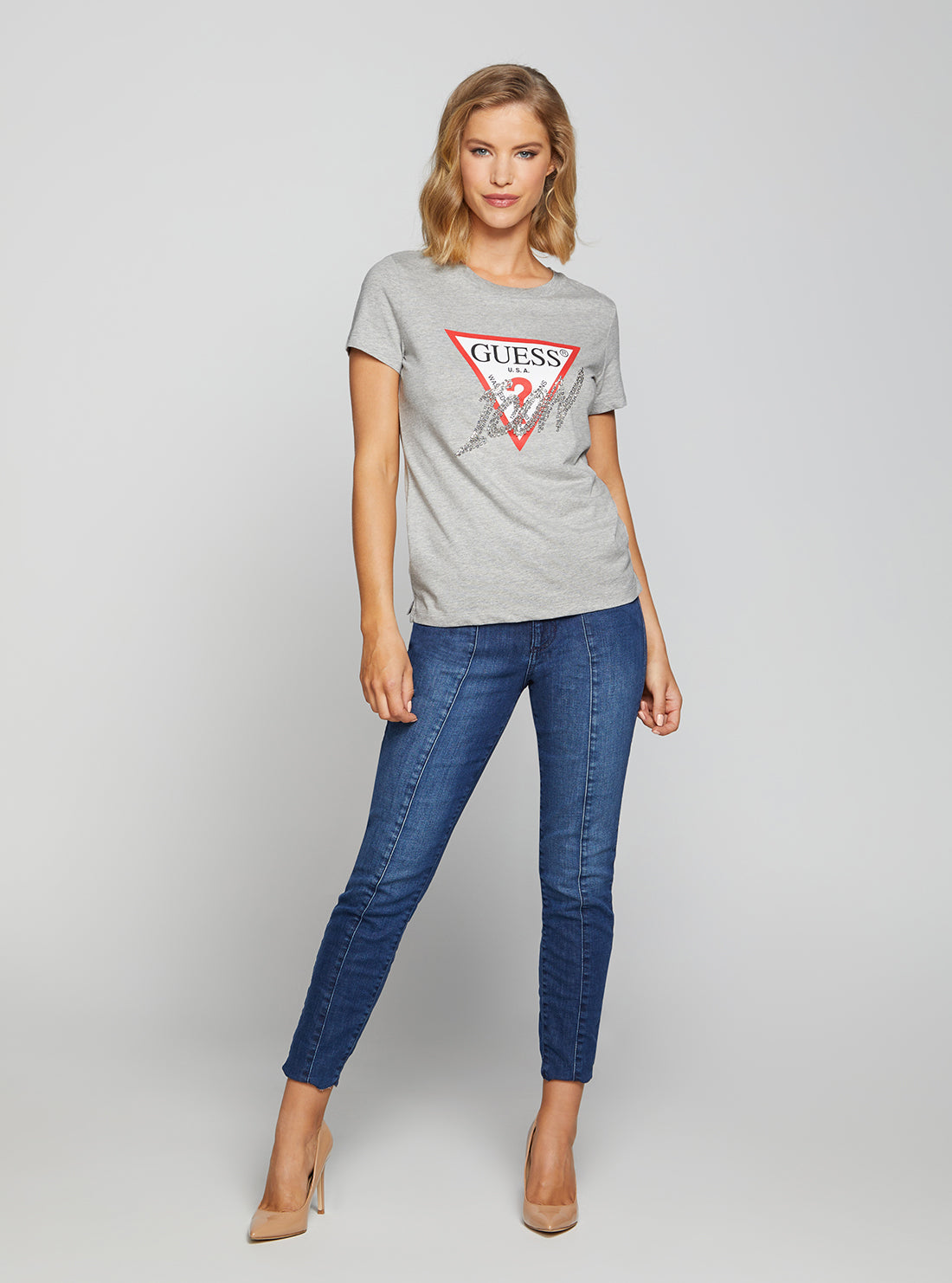 GUESS Women's Eco Grey Icon Logo T-Shirt W2BI12I3Z13 Full View