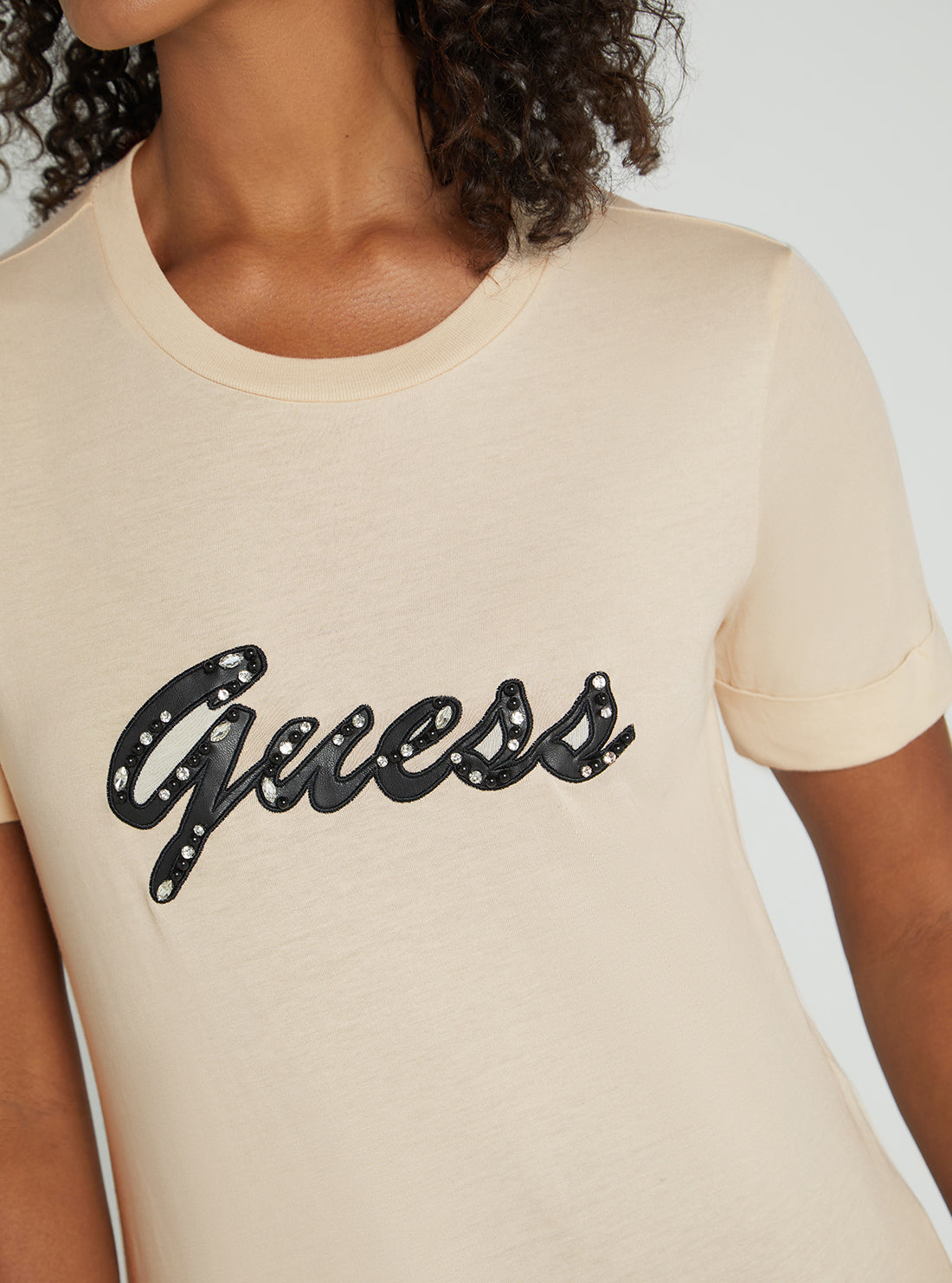 GUESS Women's Eco Pearl Oyster Nichita Logo T-Shirt W2BI15K46D1 Detail View