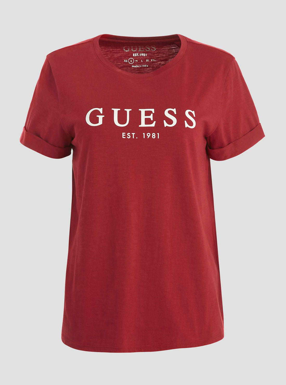 GUESS Women's Eco Red 1981 Roll Cuff Logo T-Shirt W2BI68K8G01 Ghost View