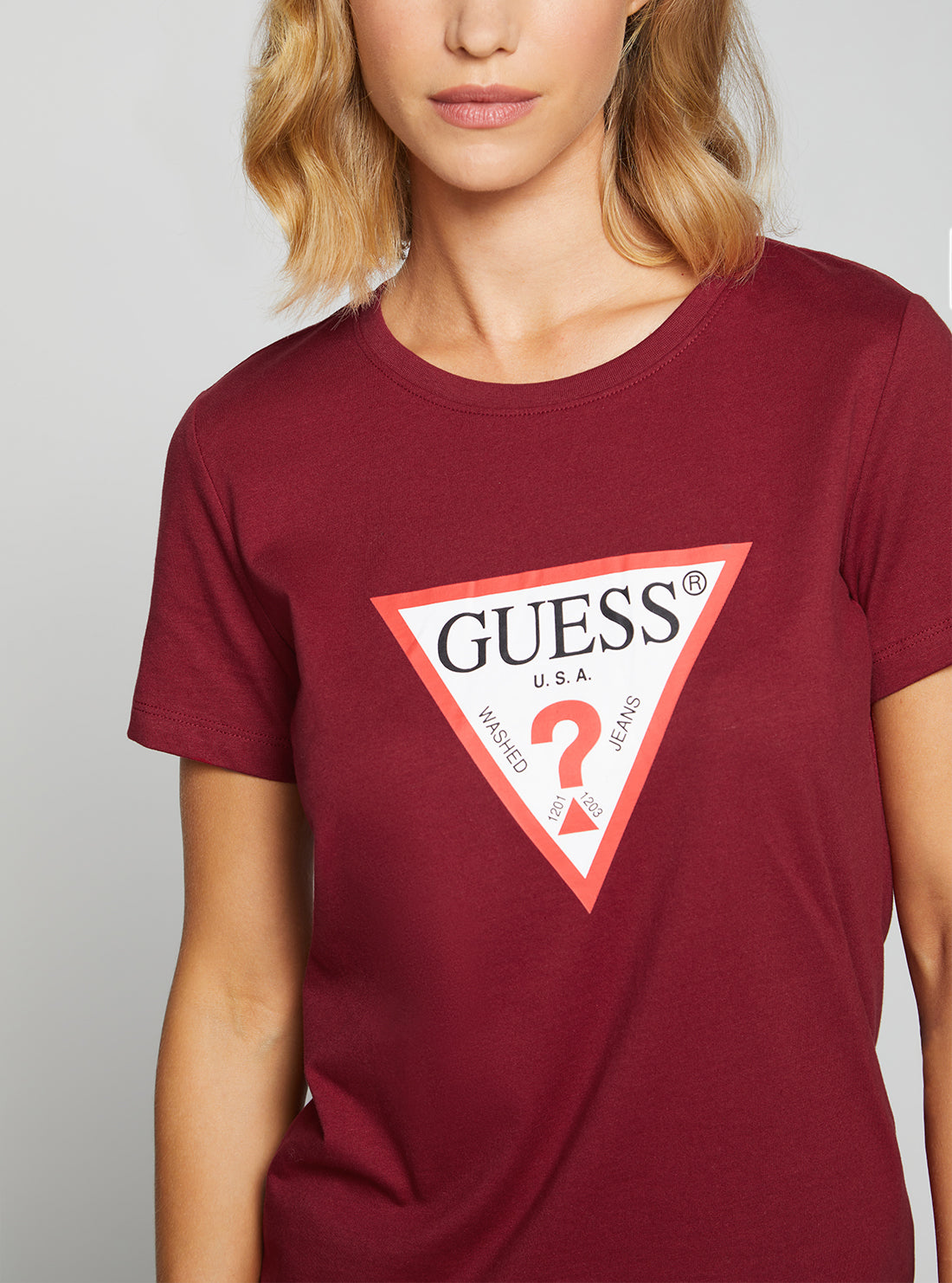 GUESS Women's Eco Red Original Logo T-Shirt W1YI1BI3Z11 Detail View