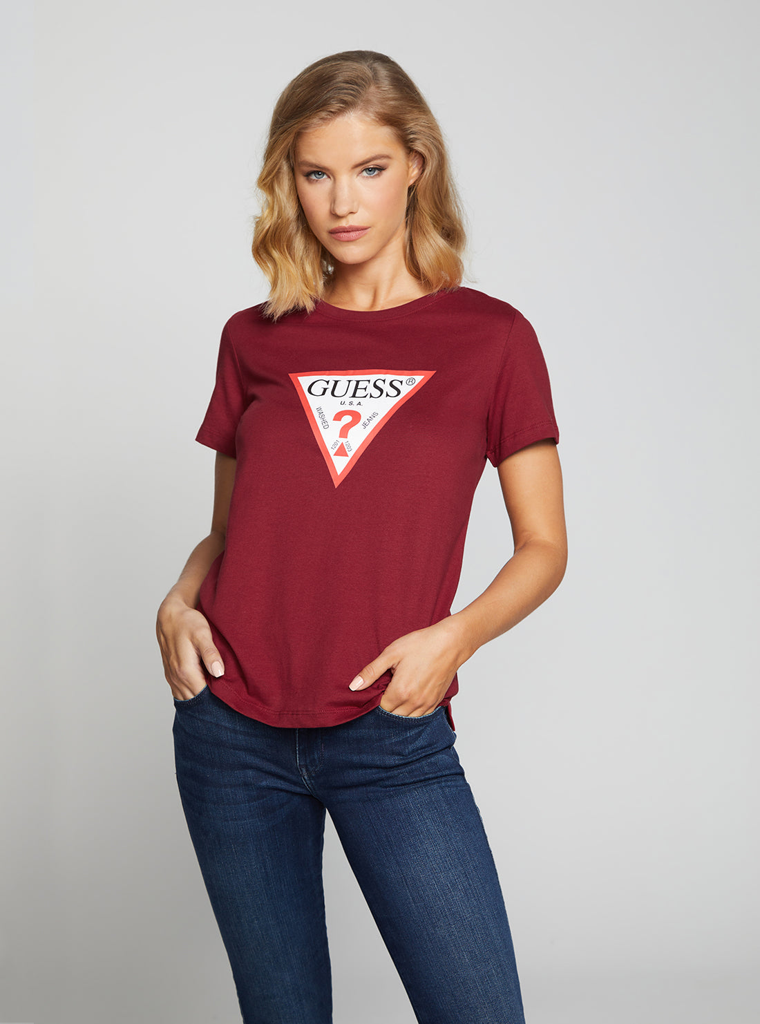 GUESS Women's Eco Red Original Logo T-Shirt W1YI1BI3Z11 Front View