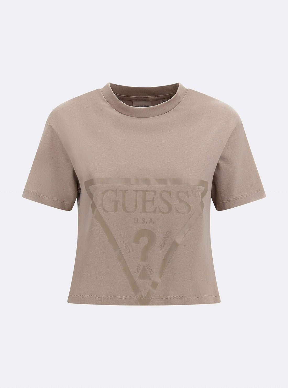 GUESS Women's Eco Taupe Adele Active Crop T-Shirt V2YI06K8HM0 Ghost View