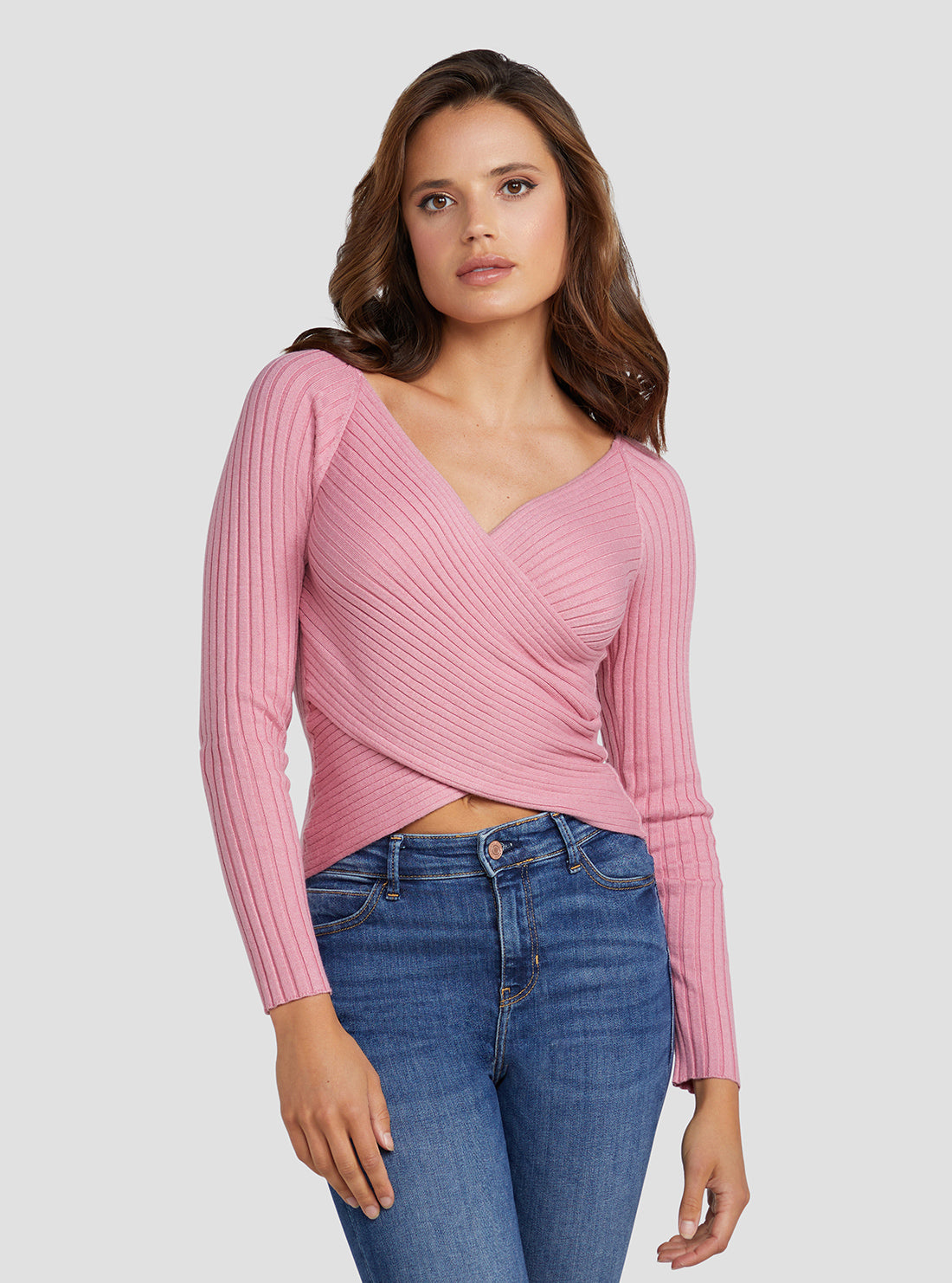 GUESS Women's Eco Think Pink Sabine Knit Top W3RR37Z2V42 Front View