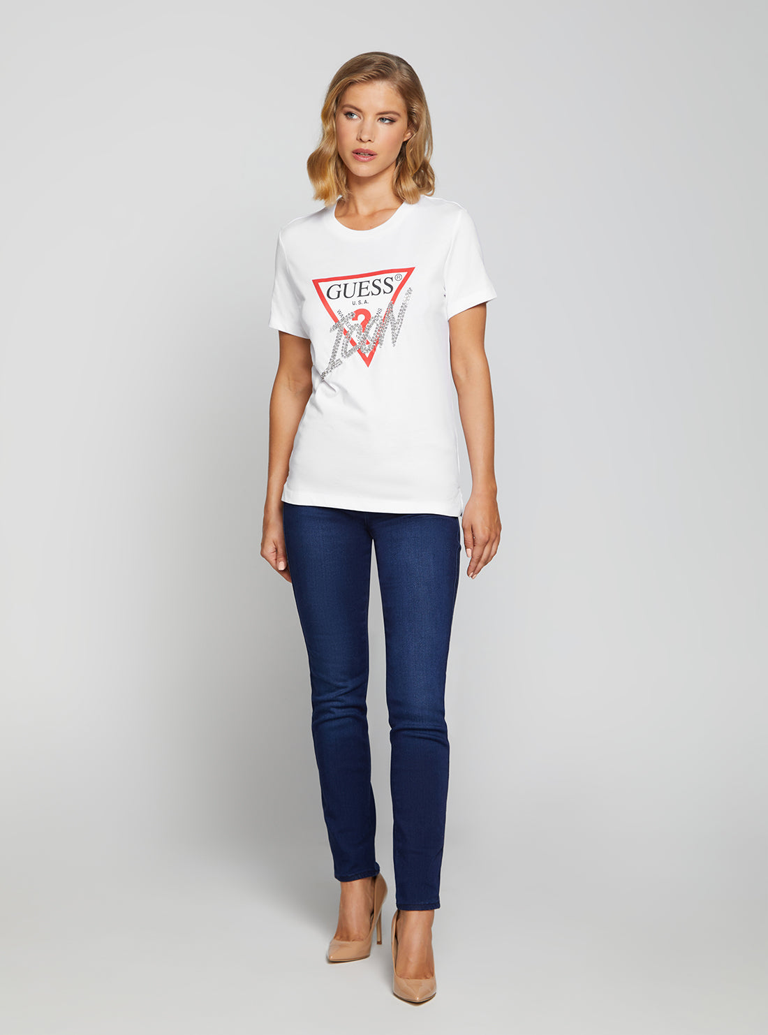 GUESS Women's Eco White Icon Logo T-Shirt W2BI12I3Z13 Full View