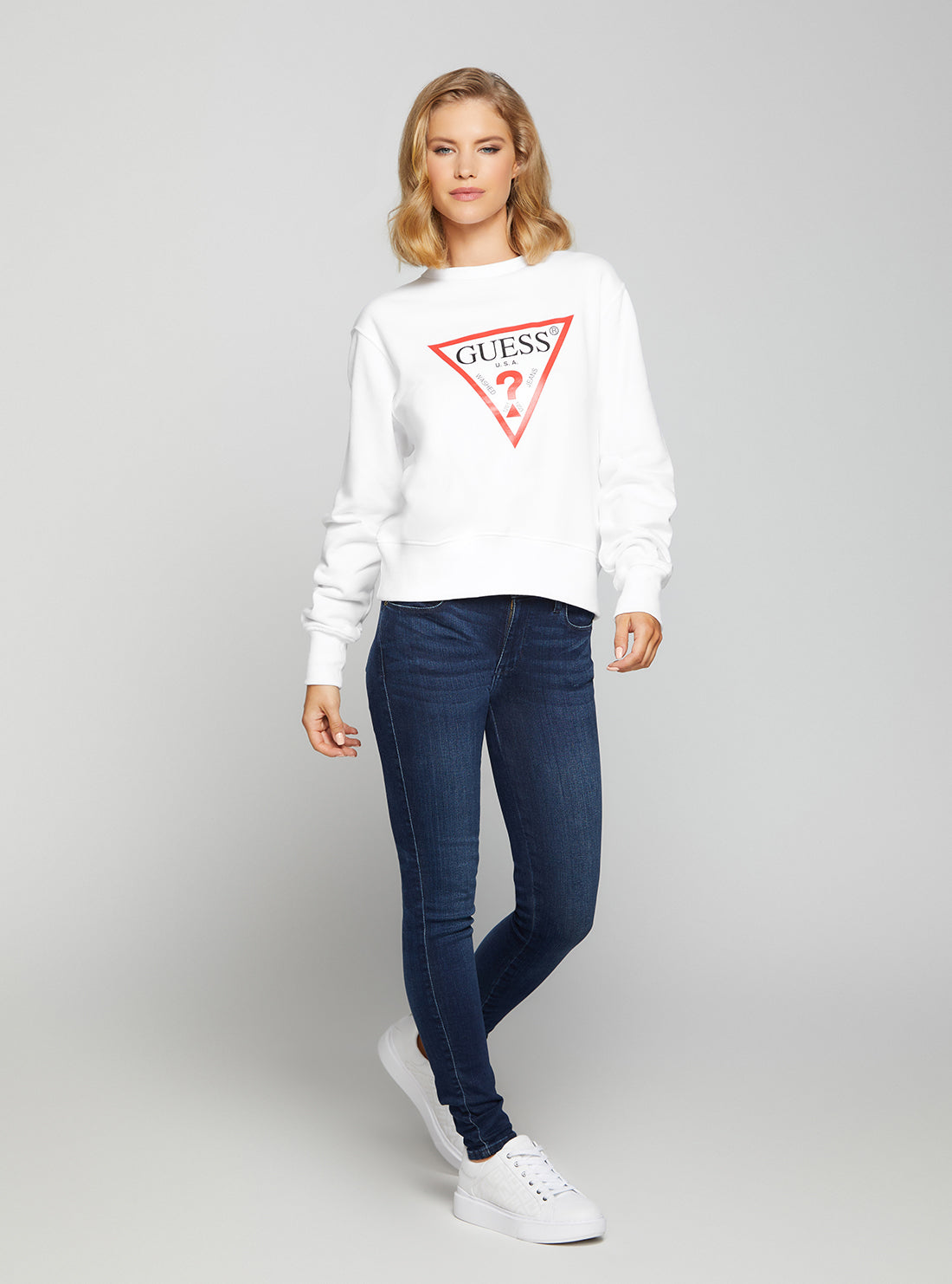 GUESS Women's Eco White Original Fleece Logo Jumper W2YQ16KBA10 Full View