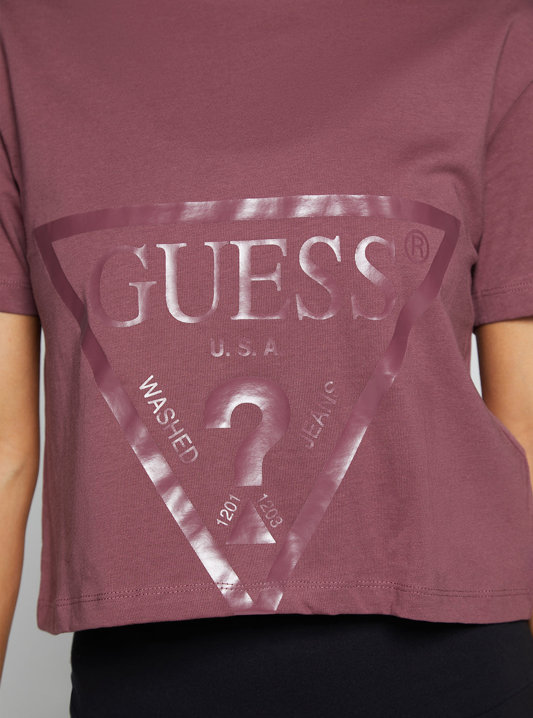 GUESS Women's Eco Wine Adele Active Crop T-Shirt V2YI06K8HM0 Detail View