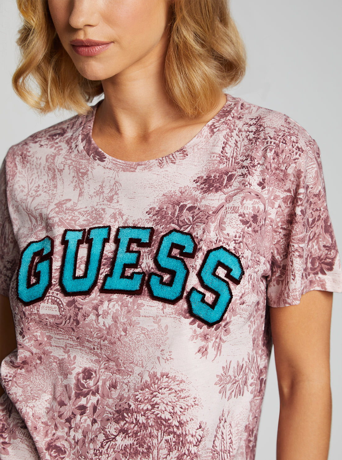 GUESS Women's Eco Wine Varsity Logo T-Shirt W2BI36K9RM3 Detail View