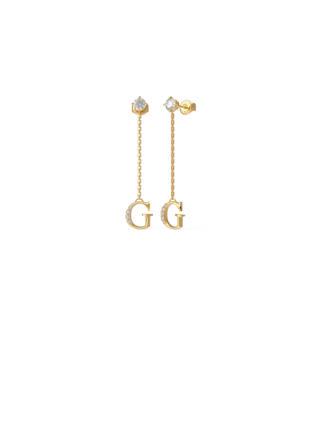 GUESS Women's Gold Crystal Harmony Logo Earrings JUBE02223JWYGT Front View