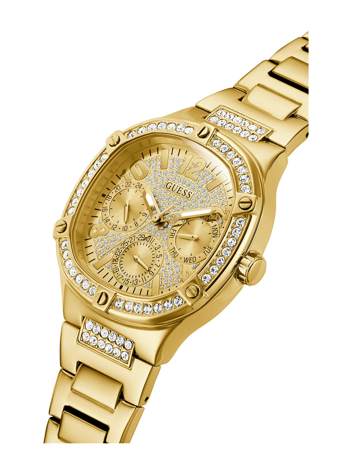 GUESS Women's Gold Duchess Crystal Glitz Watch GW0558L2 Angle View